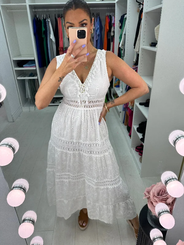 One-DAY Sale Azaria Gold Plait Tassel Broderie Maxi Dress