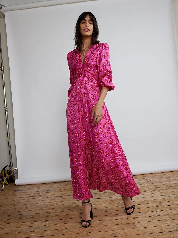 Online Exclusive Aurora Pink Heart Print Maxi Dress