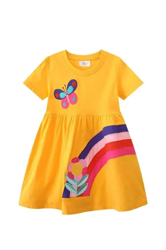 Stock Clearance Children's Party Girls Dresses Short Sleeve Princess Birthday Animals Applique Baby Frocks