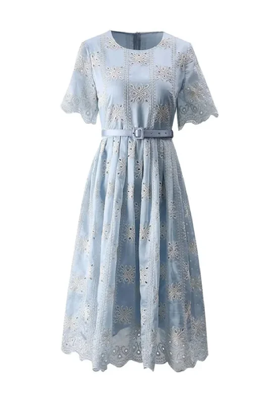 Huge Discounts Embroidery Dress Women Short-Sleeved High Waist Lace-UP Summer Ball Gown Dresses Huge Discounts Embroidery Dress Women Short-Sleeved High Waist Lace-UP Summer Ball Gown Dresses