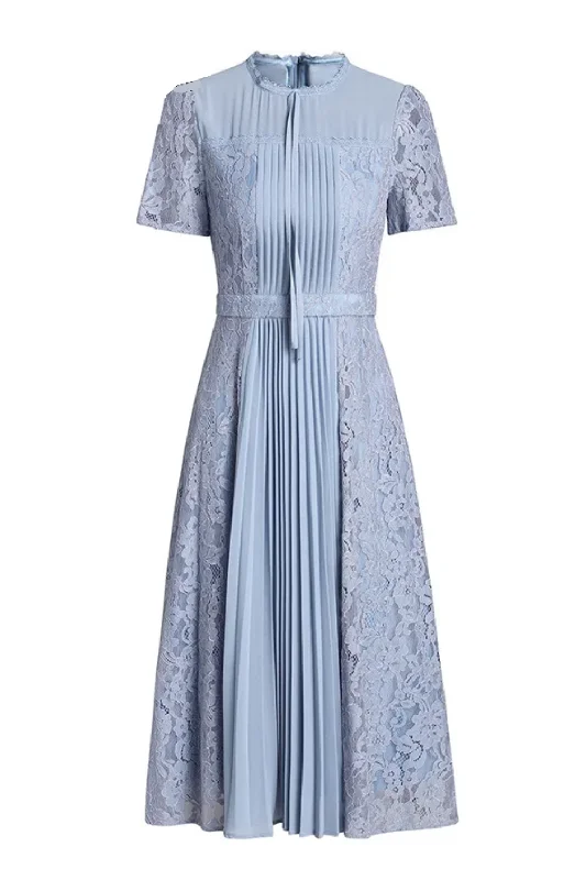 Huge Savings Women's Summer Lace-Up Patchwork Elegant Embroidered Office Lady Pleated Dress Huge Savings Women's Summer Lace-Up Patchwork Elegant Embroidered Office Lady Pleated Dress