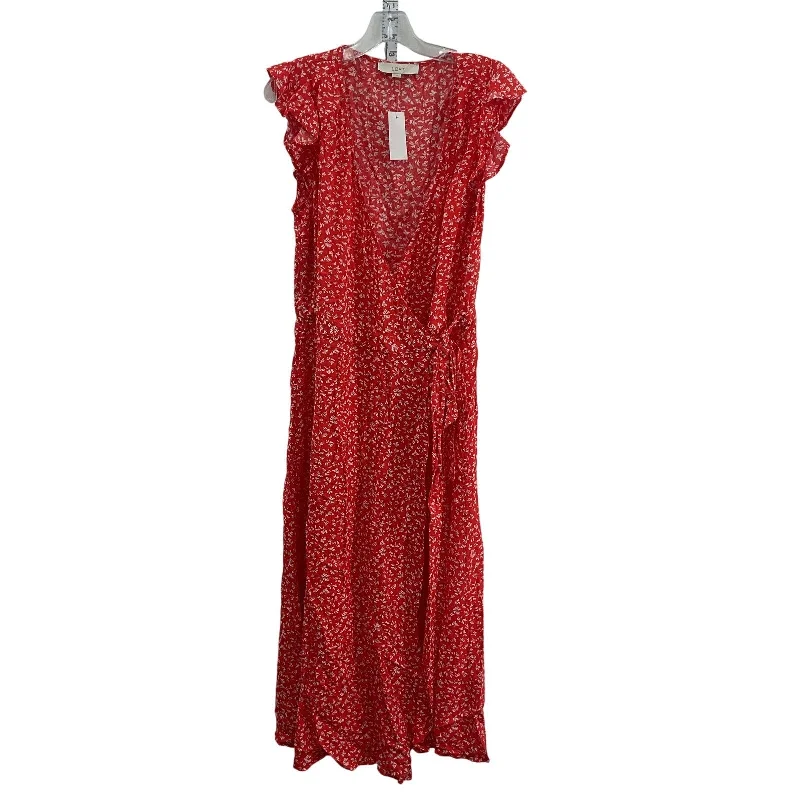 Act Fast NWT LOFT Red Floral Wrap Dress Long Womens M