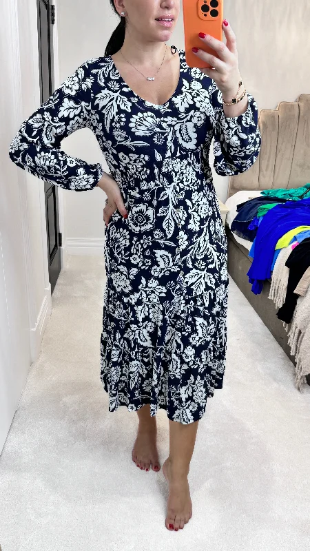 Time-Limited Offer Raylan V Neck Floral Midi Stretch Dress