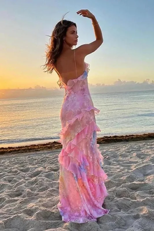 Unbeatable Prices Dress Women Spaghetti Strap Dresses Gradient Ruffles Patchwork Summer Holiday