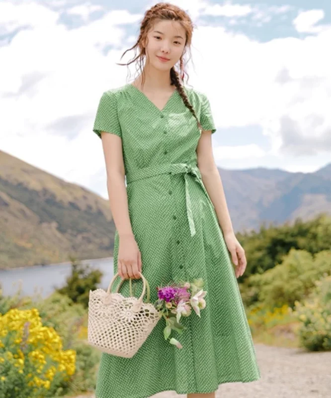 Bargain Prices Women's Summer Cotton V-Neck A-Line Dress