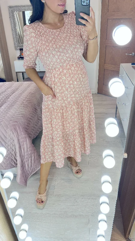 Year-End Clearance Yankee Blush Floral Shirred Smock Dress