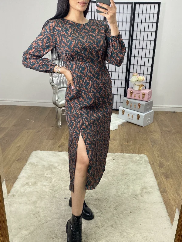 Limited Time Bexie Emerald Paisley Floral Print Swing Dress
