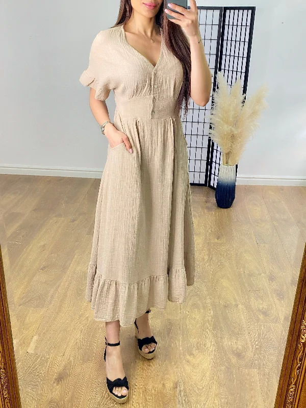 Crazy Savings Nissi Cheesecloth Ruffle Hem Maxi Dress