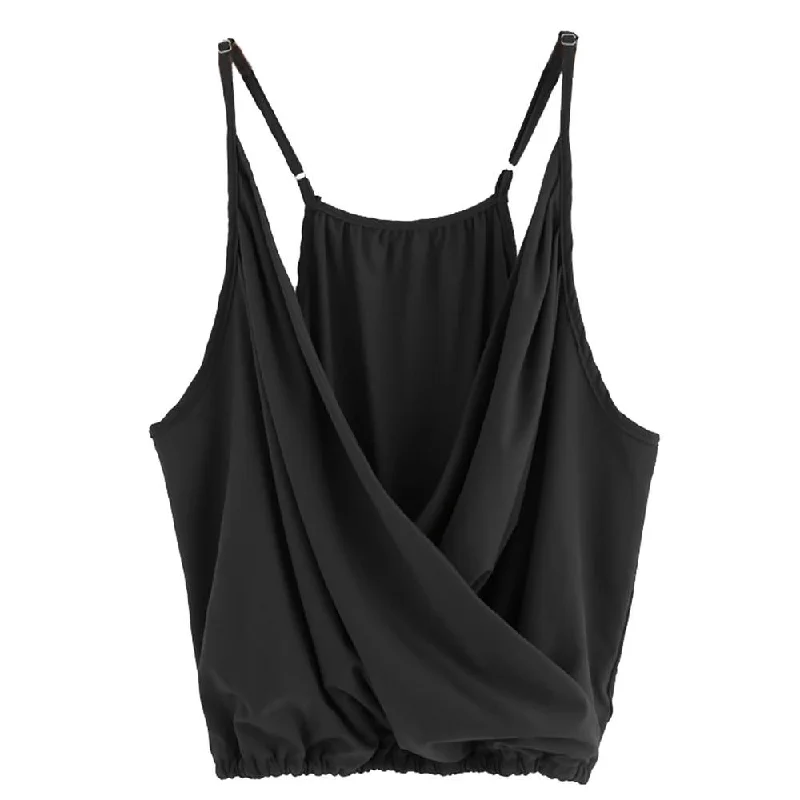 Customer Appreciation Sale New Women Sleeveless Solid Deep V Neck Wrinkle Blouse Vest