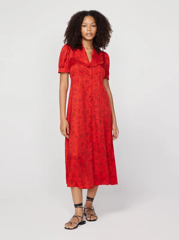 Limited Quantity Bethany Red Tulip Print Tea Dress