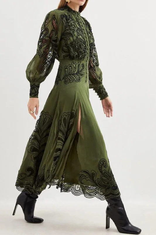 Can't Miss Embroidery Elegant lace Dresses For Women Stand Collar Lantern Sleeve Dress Female Can't Miss Embroidery Elegant lace Dresses For Women Stand Collar Lantern Sleeve Dress Female