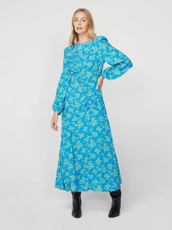 Exclusive Deal Dorothy Blue Vintage Leaf Print Dress