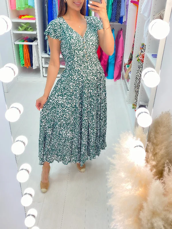Crazy Savings Sabreena Emerald Pebble Print Gathered Belt Maxi Dress