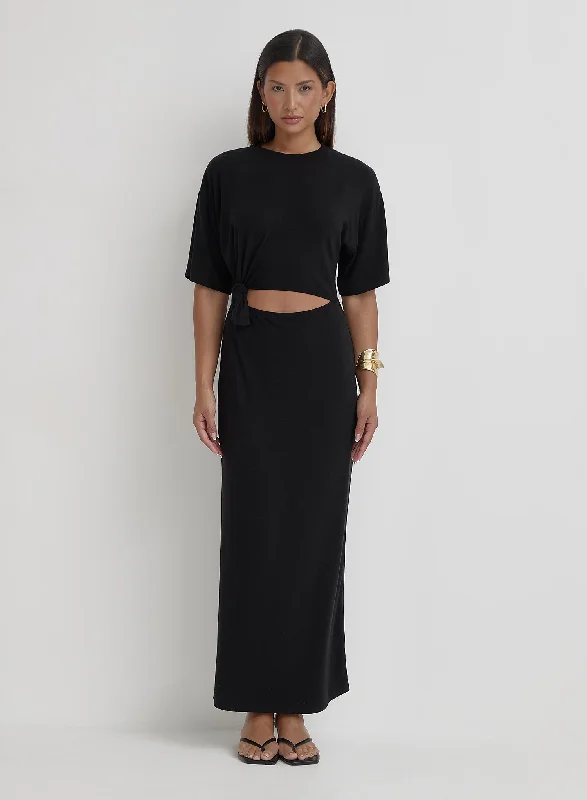 Savings Bonanza Black Cut Out Maxi Dress- Summer
