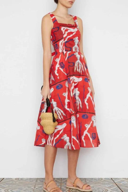 Deal Frenzy Women Summer Floral Backside Lace Up Casual Midi Long Vintage Chic Sleeveless Sundresses Bohemian