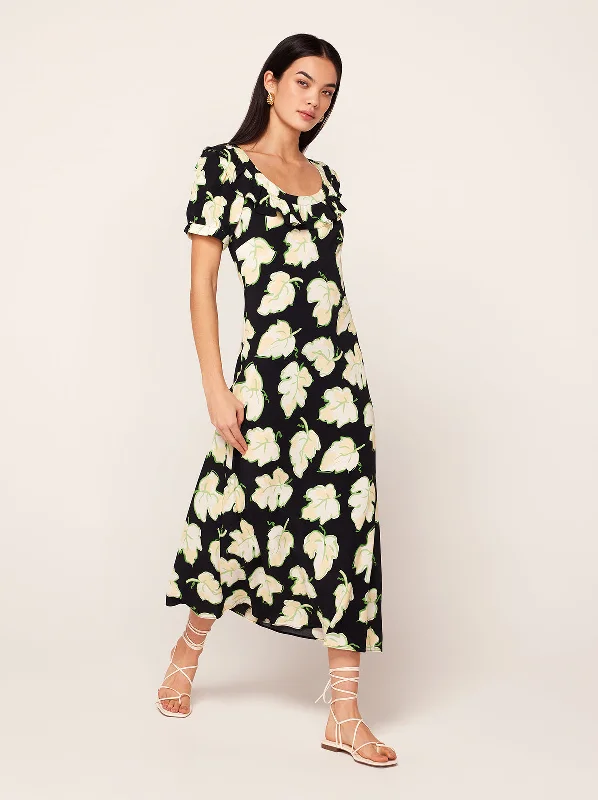 Crazy Deals Hilda Black Vine Leaf Midi Dress