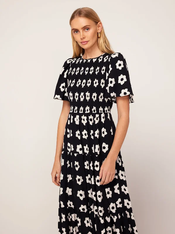 Super Bargain Bridget Black Tiled Floral Shirred Maxi Dress