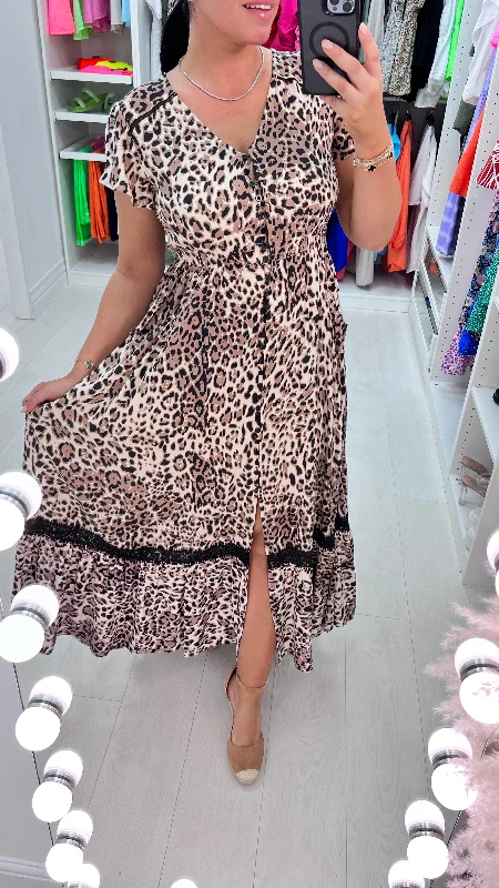 While Supplies Last Astrid Leopard Print Ruffle Hem Maxi Dress