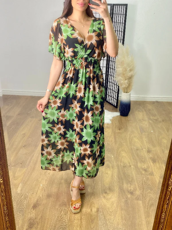 Super Sale Candle Floral Print Angel Sleeve Maxi Dress