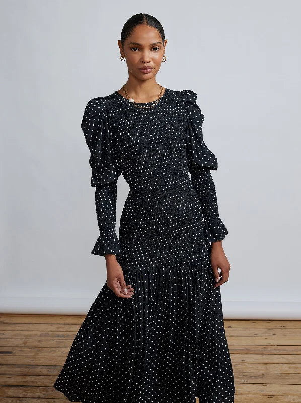 Sale Event Wren Black Polka Dot Shirred Midi Dress