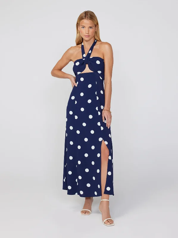 Members Only Anouk Navy Polka Dot Halterneck Dress