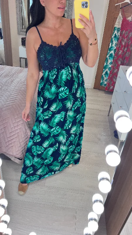 Extra Discounts Marbella Crochet Bust Fern Print Maxi Dress