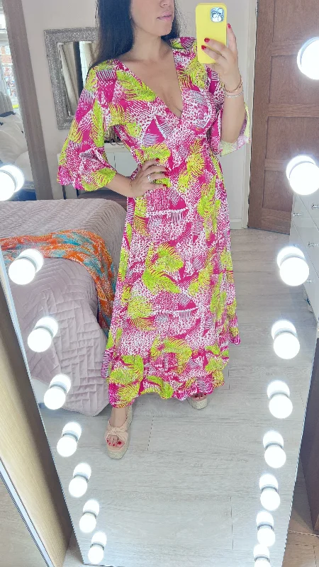 Limited Time Discount Jacinda Palm Print Ruffle Hem Maxi Dress