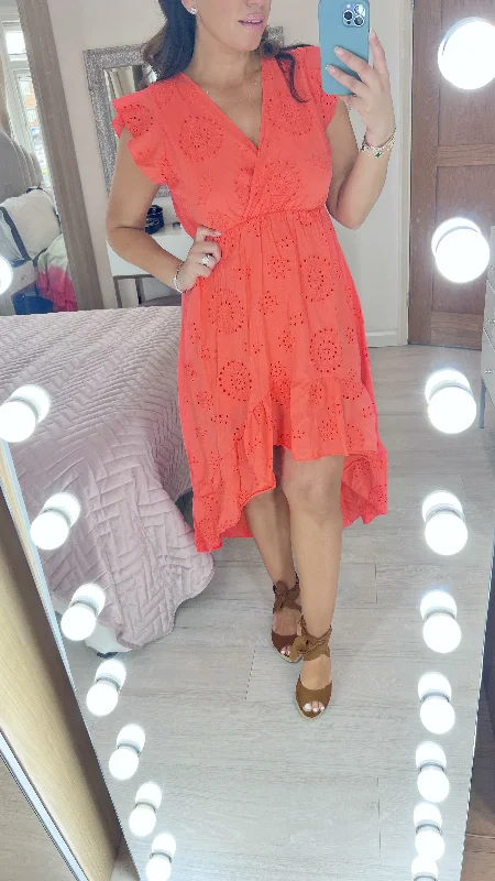 Limited Time Discount Natasha Crochet Detailed Dipped Hem Frill Dress