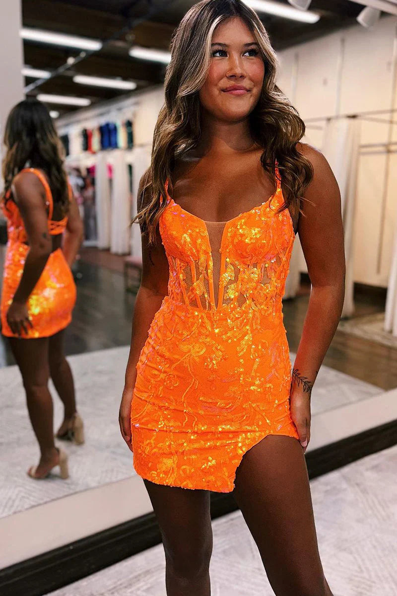 Big Discounts V Neck Sequins Short Homecoming Dresses
