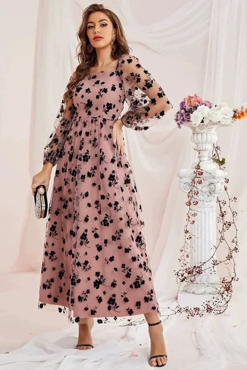 Special Promotion Dress Sen Style Women Dress U-Neck High Waist Mesh Long Sleeve Print Evening Dress Bridesmaid Wedding Special Promotion Dress Sen Style Women Dress U-Neck High Waist Mesh Long Sleeve Print Evening Dress Bridesmaid Wedding