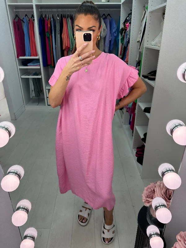 Early Access Zambia Crepe Frill Sleeve Midi Dress