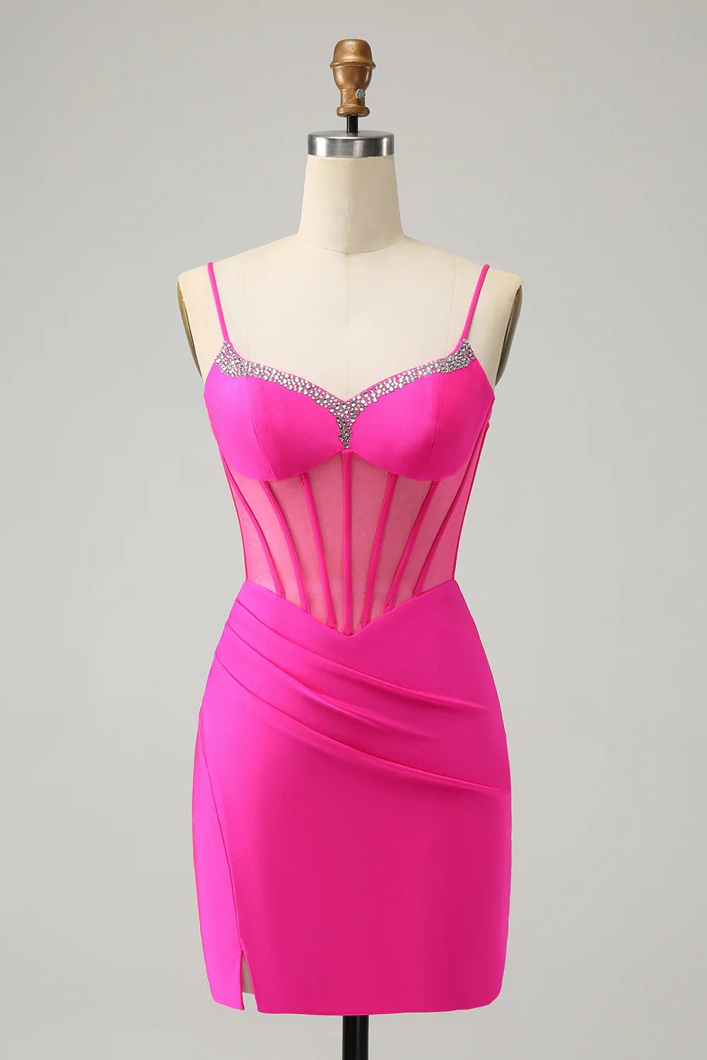 Value Deals Tight Sparkly Beaded Corset Short Homecoming Dress with Slit