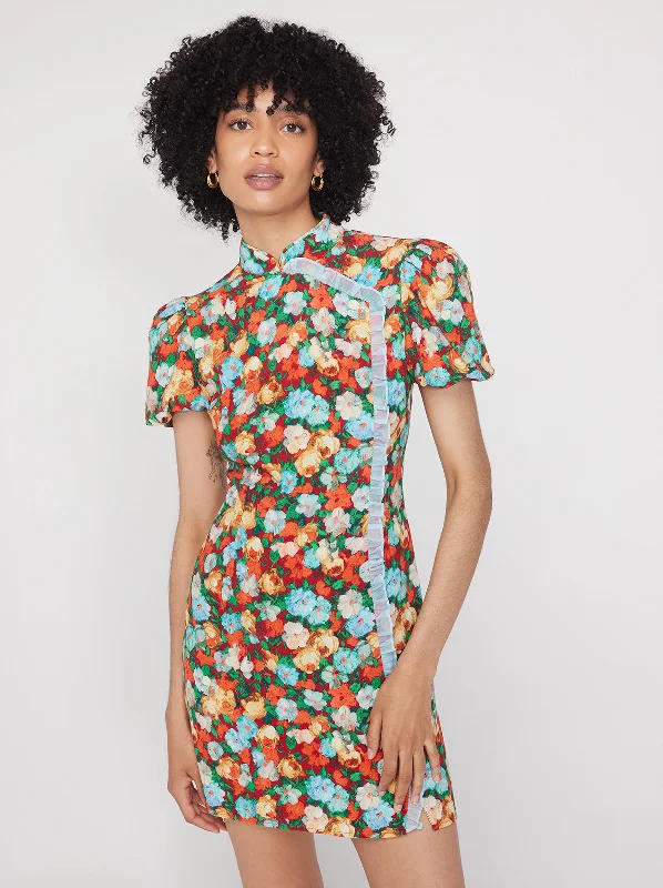 Act Now Philippa Blue Impressionist Floral Print Mini Dress