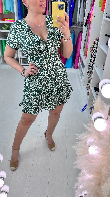 Special Discount Alessia Emerald Cheetah Print Ruffle Dress