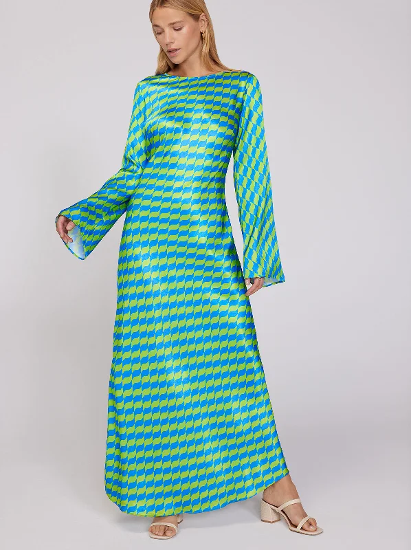 Deal Dash Keira Green Wavy Tile Maxi Dress