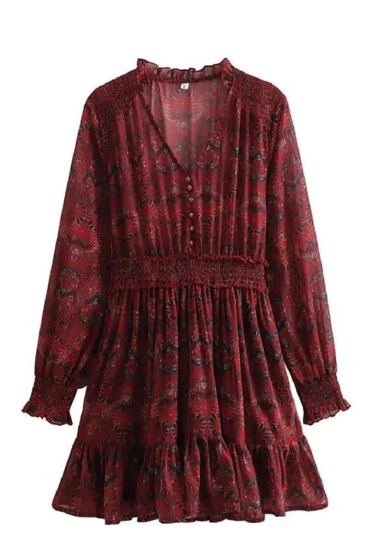 Closeout Retro Women's Spring Long Sleeve Chic Lace Sleeve Robe Party Dress Women Pleated Mini Skirt Lined