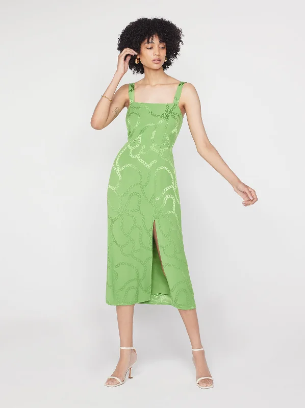 Limited Quantity Mara Green Chain Jacquard Midi Dress