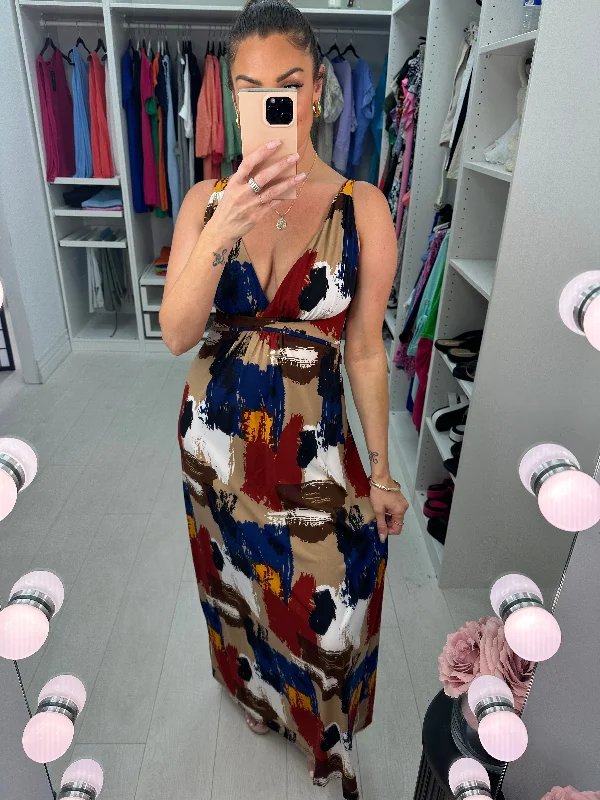 Limited Time Offer Maris Brown Printed Super Stretch Slinky Maxi Dress