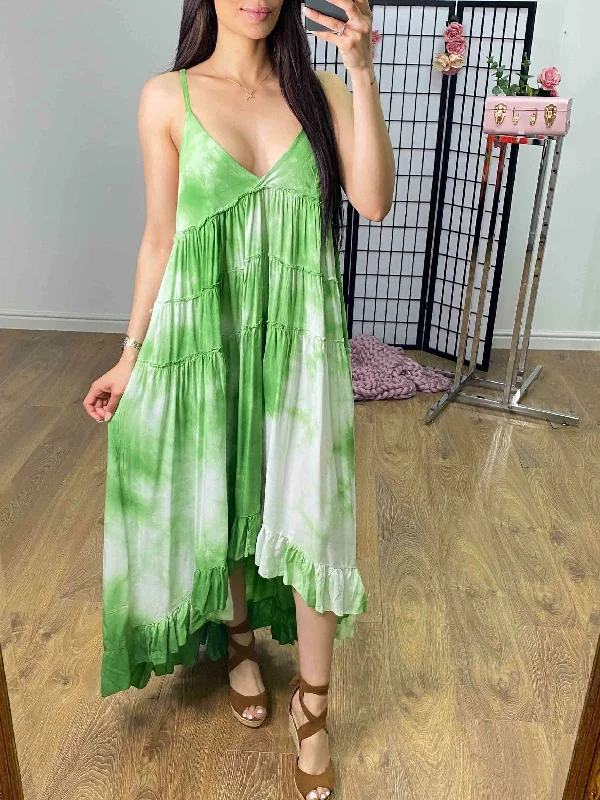 Limited Stock Yeliz Tie Dye Ruffle Dipped Hem Dress