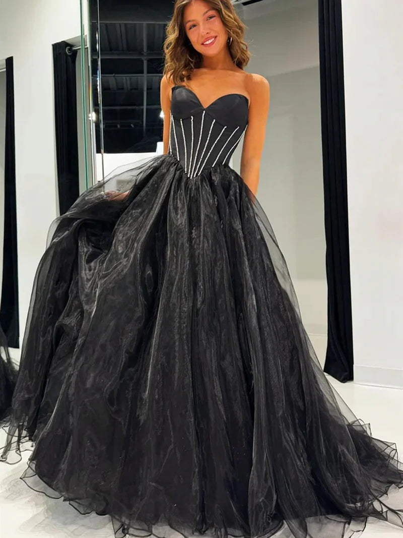 YEAR-End Sale Strapless Black Tulle Long Prom Dresses Long Black Formal Graduation Evening Dresses YEAR-End Sale Strapless Black Tulle Long Prom Dresses Long Black Formal Graduation Evening Dresses
