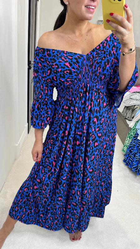 Hurry In Rafaela Royal Blue Leopard Print Magic Dress