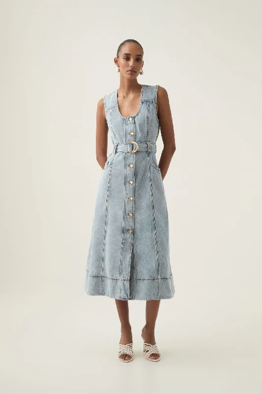 YEAR-End Clearance Aura Denim Midi Dress