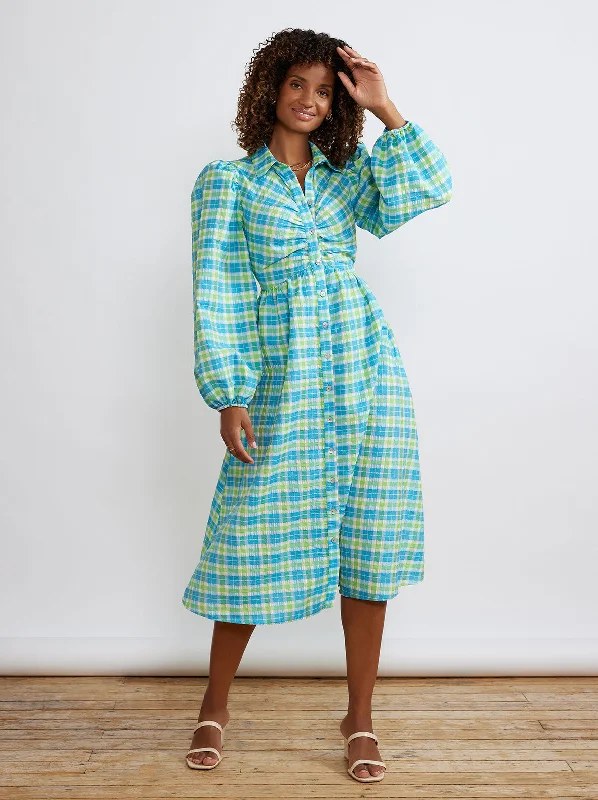 Members Only Amina Blue Seersucker Shirt Dress