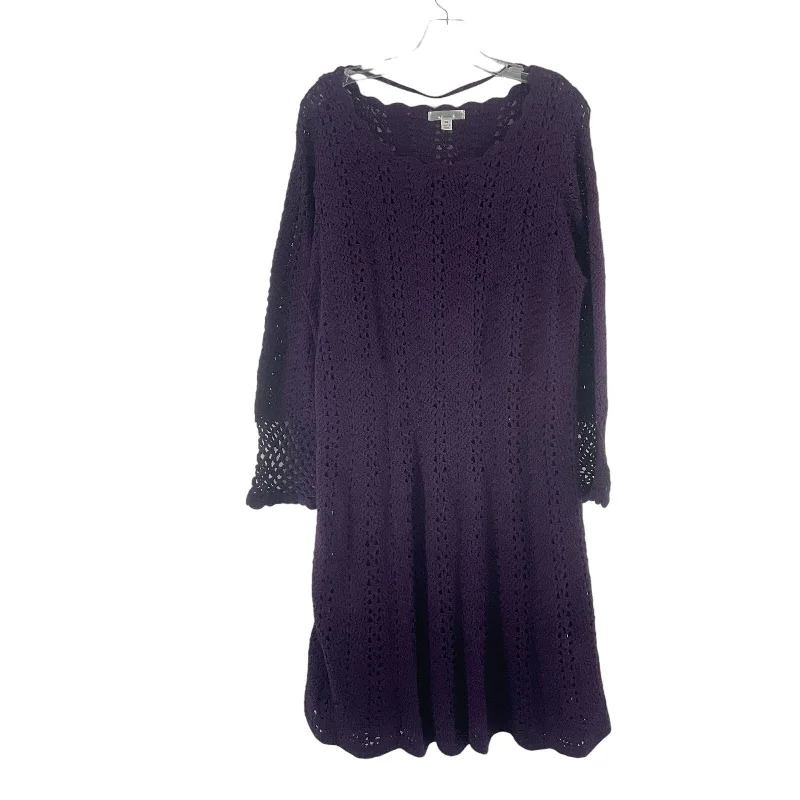 Exclusive Savings London Times Purple Crochet Knit Built-In Slip Midi Sweater Dress Women’s 1X New