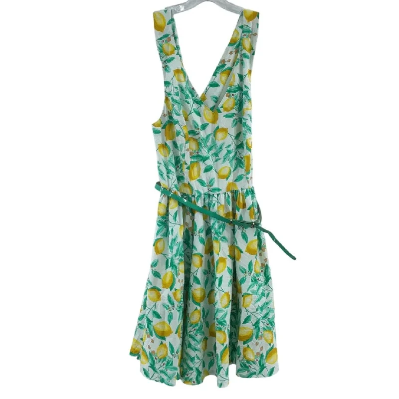 Daily Specials Elle Green Lemon Print Belted Fit & Flare Knee-Length Dress Women’s Size 8 NWT Daily Specials Elle Green Lemon Print Belted Fit & Flare Knee-Length Dress Women’s Size 8 NWT
