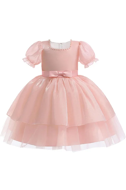 Today's Special Summer Girl Dress Beading Pink Birthday Party Princess Kids Dress for Girls Bridemaids Gown Bow Wedding Fluffy Dresses