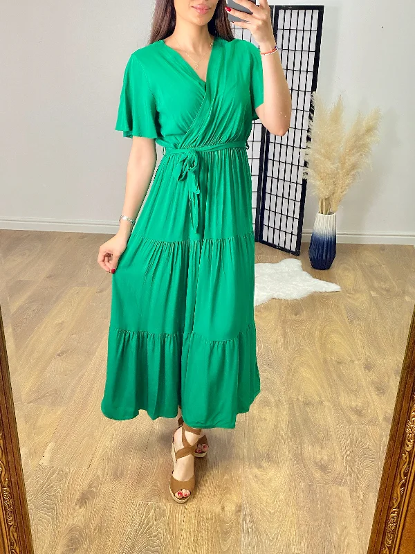 Price Slash Mathis Plain Tiered Hem Maxi Dress