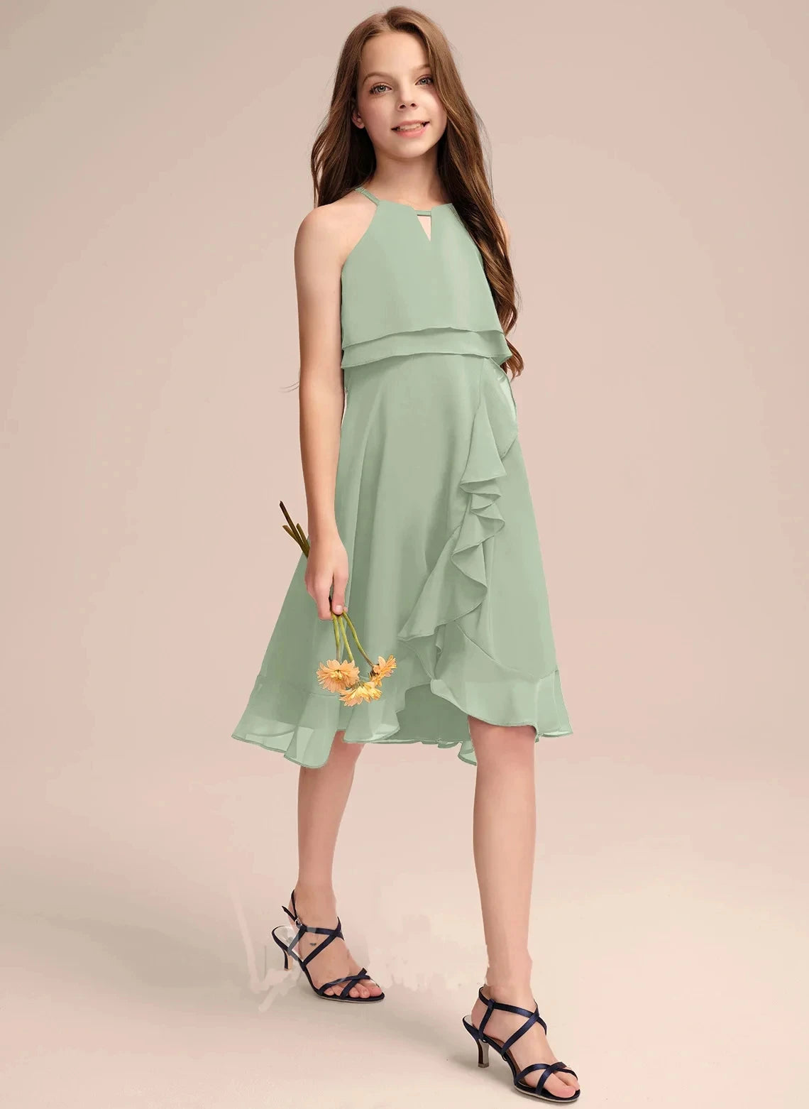 Today's Special Bridesmaid Dress With Cascading Ruffles Evening Dress