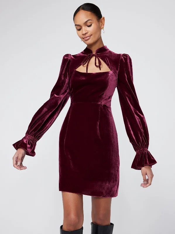 Bargain Prices Valentina Burgundy Velvet Mini Dress