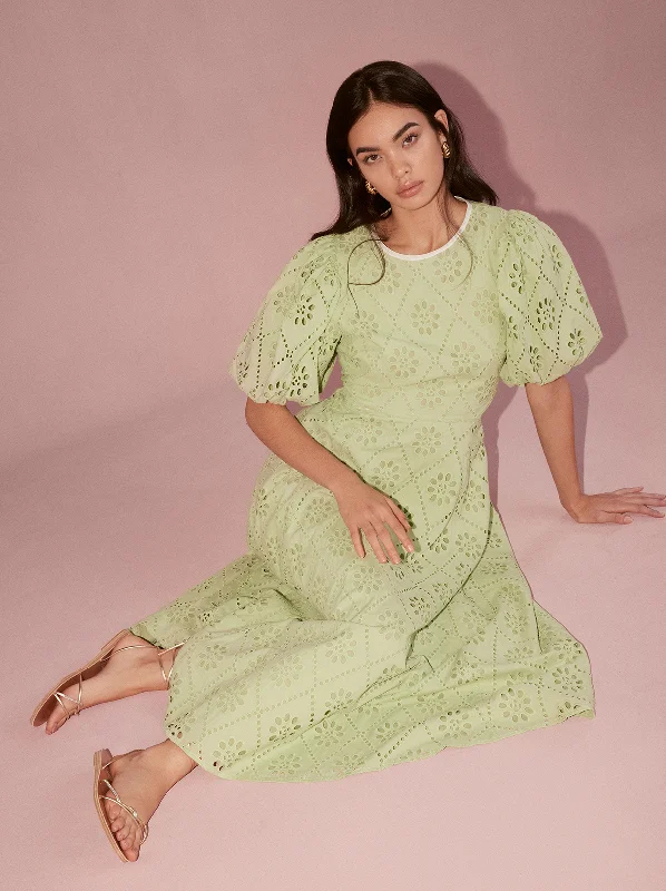 TIME-Limited Offer Chiara Pistachio Broderie Midi Dress
